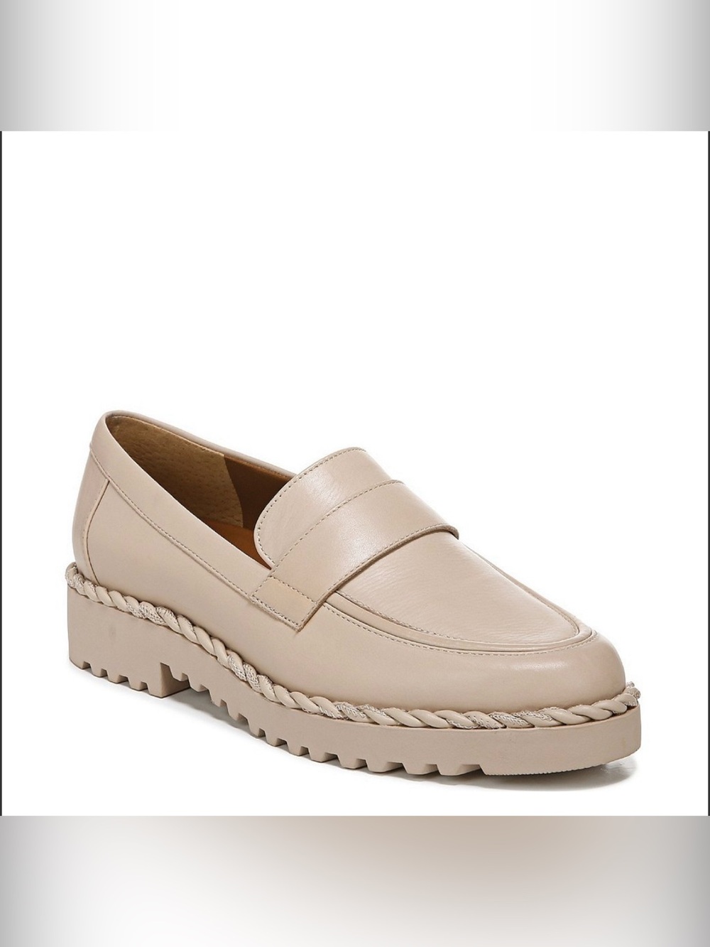 Franco Sarto Carol Leather Lug Sole Penny Loafers – Size 8 – Beige/Taupe